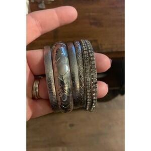 Silver Tone Bangle Bracelet Lot Set of 5‎ Fashion Jewelry